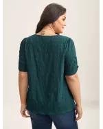 Textured Gathered Sleeve Split Neck Blouse