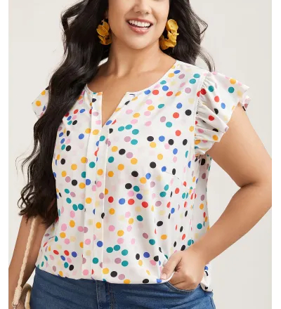 Polka Dot Flutter Sleeve Blouse
