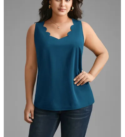 Solid V Neck Laser Cut Tank Top