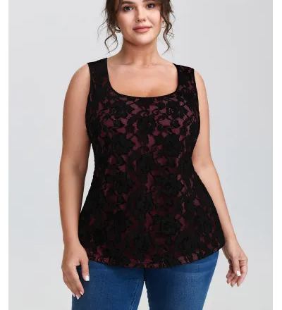 Floral Lace Scoop Neck Tank Top