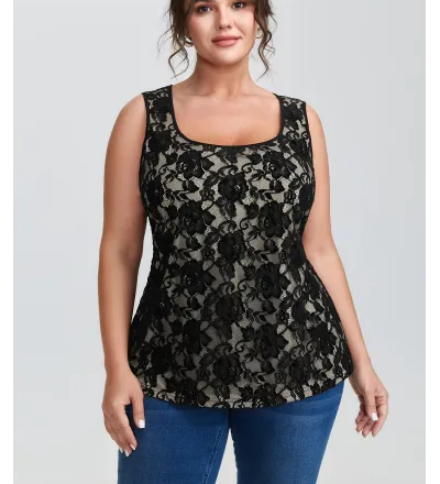 Floral Lace Scoop Neck Tank Top