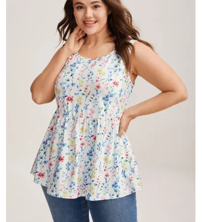 Floral Print Stretchy Colorful Babydoll Top