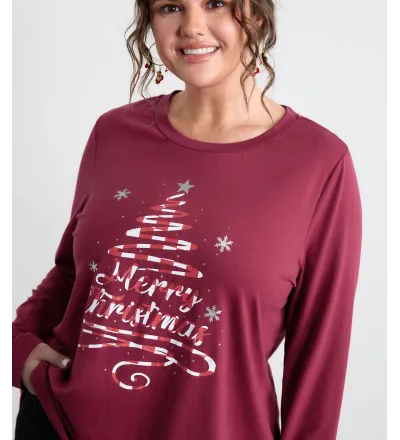 Merry Christmas Print Contrast T-Shirt