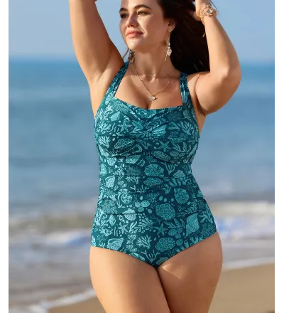 Ocean Pattern Twist Front One-Piece Jumpsuit