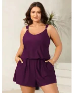 Plain Pockets Adjustable One-Piece Swimsuit