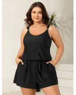 Plain Pockets Adjustable One-Piece Swimsuit