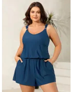 Plain Pockets Adjustable One-Piece Swimsuit