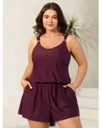 Plain Pockets Adjustable One-Piece Swimsuit