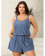 Plain Pockets Adjustable One-Piece Swimsuit