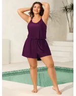 Plain Pockets Adjustable One-Piece Swimsuit