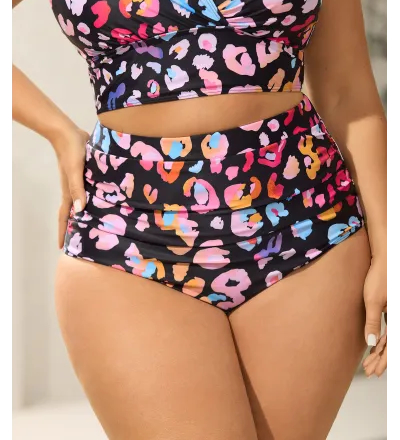 Pattern Print Ruched Tight-Fit Swim Bottoms