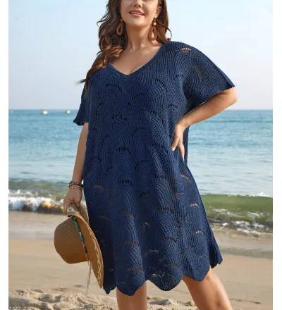Cut-Out Solid V-Neck Swimsuit Coverup