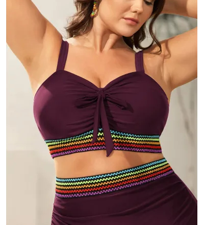 Colorful Webbed Knotted Front Swim Top