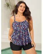 Multicolor Leopard Print Drawstring Swim Top