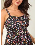 Multicolor Leopard Print Drawstring Swim Top