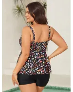 Multicolor Leopard Print Drawstring Swim Top