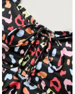 Multicolor Leopard Print Drawstring Swim Top