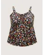 Multicolor Leopard Print Drawstring Swim Top