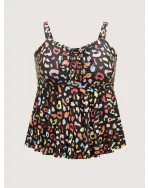 Multicolor Leopard Print Drawstring Swim Top