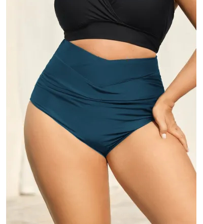 Cross High Waist Ruched Swim Bottoms