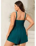 Twist Front Pockets Swim Romper