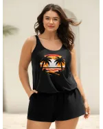 Island Pattern Pockets One-Piece Swimsuit