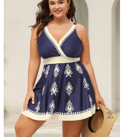 Boho Flower Print Surplice Swim Dress