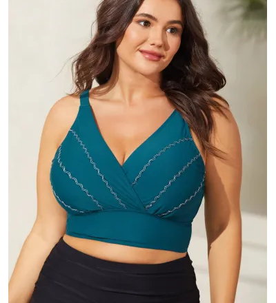 Embroidered Surplice Neck Adjustable Swim Top