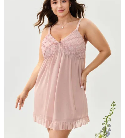 Lace Trim Textured Bodice Sleep Dress