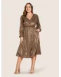 Solid Pocket Lantern Sleeve Wrap Sequin Dress