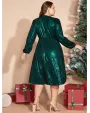 Solid Pocket Lantern Sleeve Wrap Sequin Dress