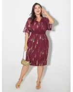 Sequin Embroidery Pleated Waist Midi Dress