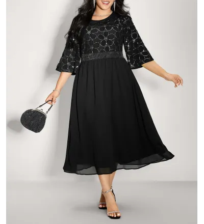 Sequin Floral Tulle Shirred Waist Maxi Dress