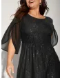 Sequin Mesh Patchwork Petal Sleeve Dress