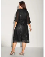 Sequin Mesh Patchwork Petal Sleeve Dress