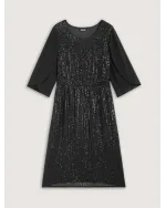 Sequin Mesh Patchwork Petal Sleeve Dress