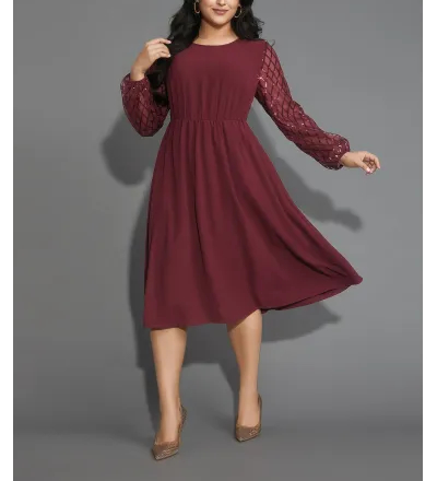 Texture Sequin Mesh Patchwork Midi Dress