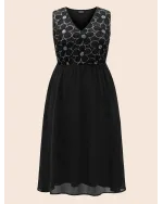 V Neck Sequin Floral Patchwork Dress