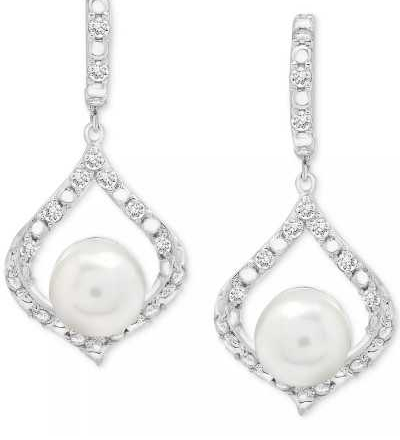 Cultured Freshwater Pearl (7mm) & Lab Grown White Sapphire (7/8 ct. t.w.) Drop Earrings
