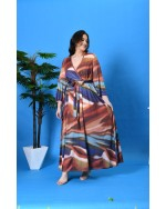 Large Floral Print Notched Collar Midi Dress