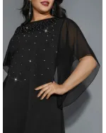 Rhinestone Ruffle Sleeve Mesh Patchwork Dress