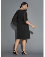 Rhinestone Ruffle Sleeve Mesh Patchwork Dress