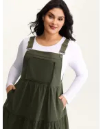 Corduroy Lace Trim Overall Strap Midi Dress