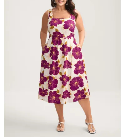 Large Floral Print Pockets Midi Dress