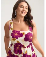 Large Floral Print Pockets Midi Dress