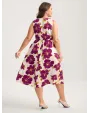 Large Floral Print Pockets Midi Dress