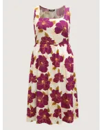 Large Floral Print Pockets Midi Dress