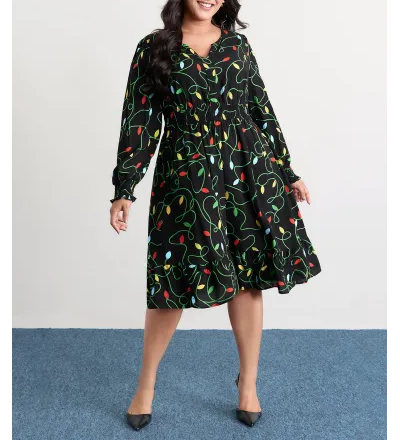 Holiday Lights Triple Elastic Waistband Midi Dress