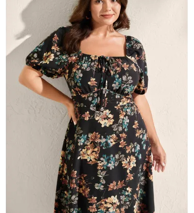 Floral Print Bust Ease Pockets Midi Dress