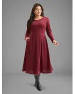 Textured Knit Fit-And-Flare Midi Dress